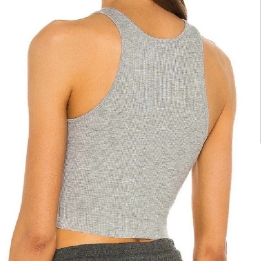 Free People High Neck Ribbed Crop Top Tank Top Heather Gray NWT XL - Picture 2 of 10